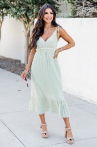 In The Wind Sage V-Neck Maxi Dress sold by Pink Lily
