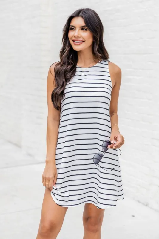 Unbreakable Love Black And White Striped Ribbed Tank Dress FINAL SALE sold by Pink Lily