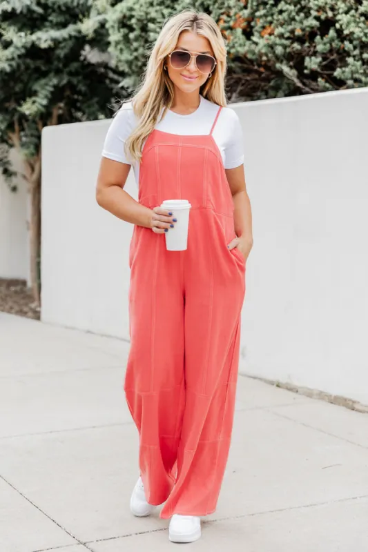 Hope You Remember Coral Linen Jumpsuit FINAL SALE sold by Pink Lily