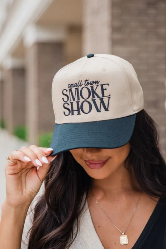 Small Town Smoke Show Black and Khaki Trucker Hat sold by Pink Lily