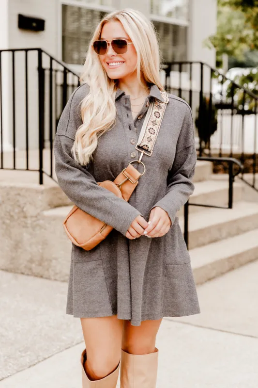 Can't Wait Charcoal Waffle Knit Dress sold by Pink Lily