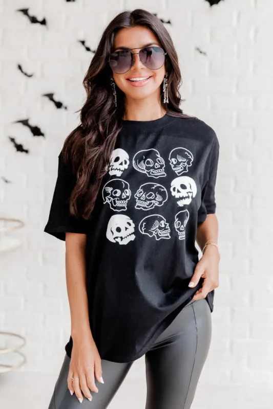 Skulls Black Oversized Graphic Tee sold by Pink Lily