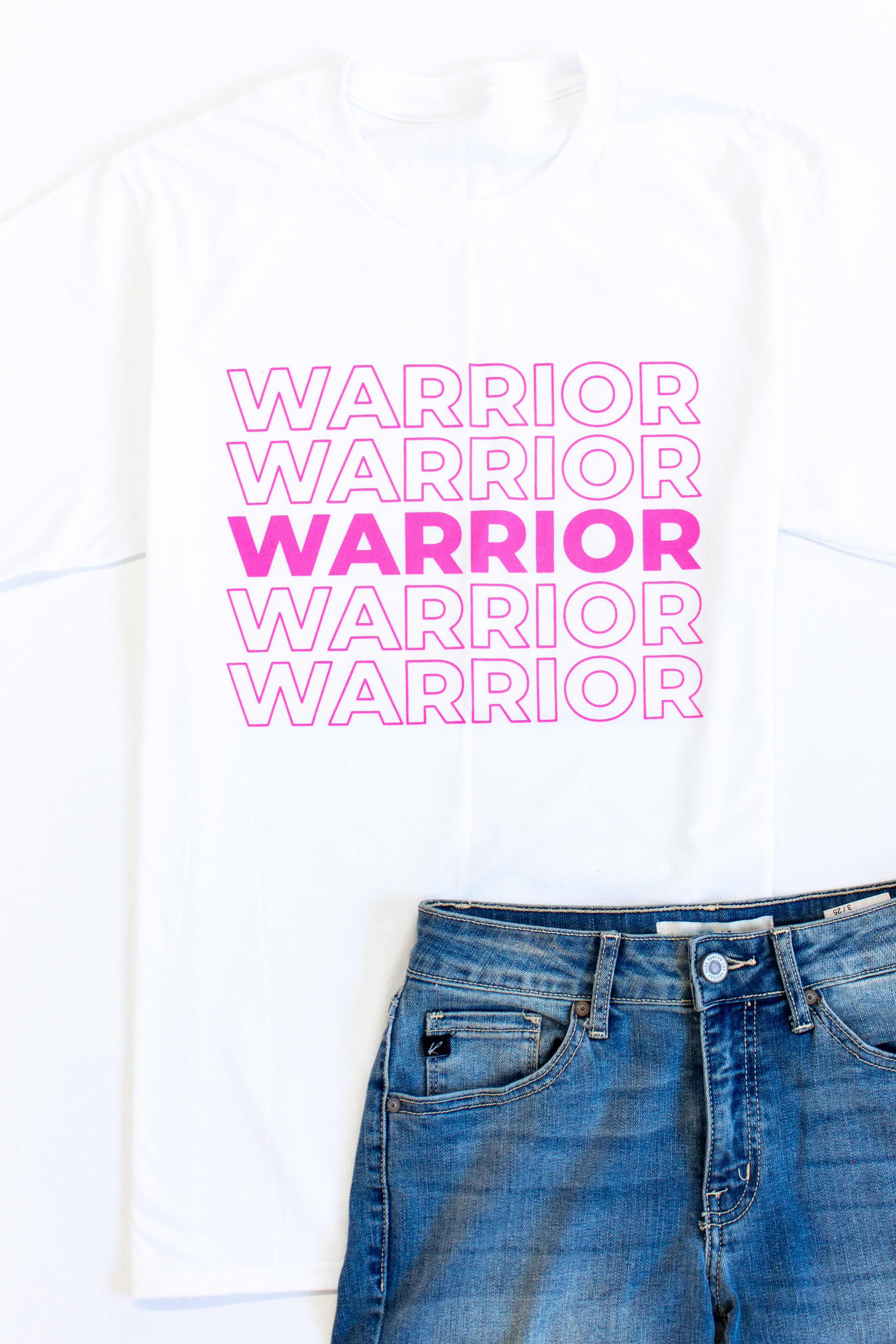 Warrior Multi Graphic White Tee sold by Pink Lily