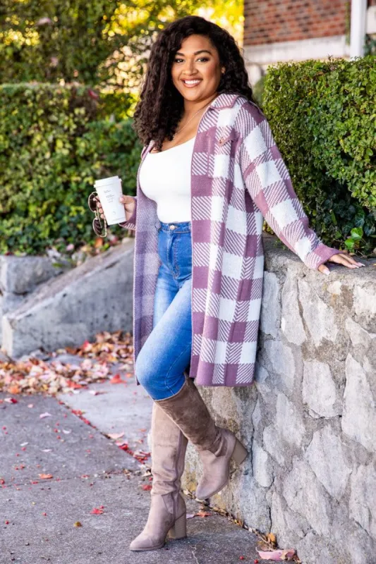 Something You Said Mauve Plaid Long Shacket sold by Pink Lily