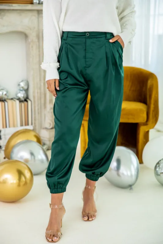 Everything Has Changed Hunter Green Satin Joggers FINAL SALE sold by Pink Lily