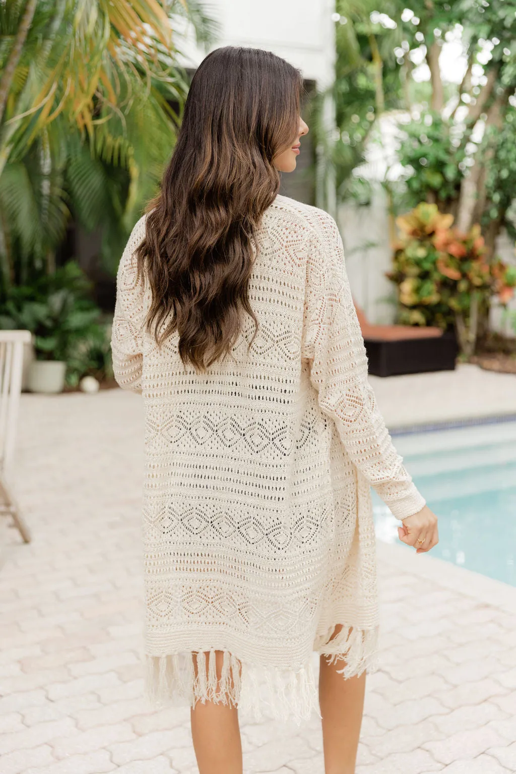 Loving My Life Fringe Hem Open Knit Beige Cardigan FINAL SALE sold by Pink Lily product image thumbnail 5
