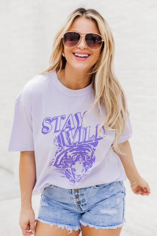 Stay Wild Lilac Oversized Graphic Tee sold by Pink Lily