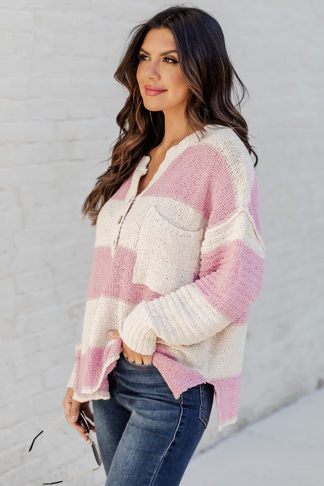 Know You Best Mauve Oversized Striped Henley Sweater sold by Pink Lily product image thumbnail 2