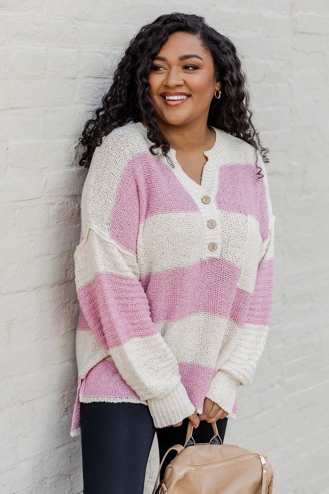 Know You Best Mauve Oversized Striped Henley Sweater sold by Pink Lily product image thumbnail 5