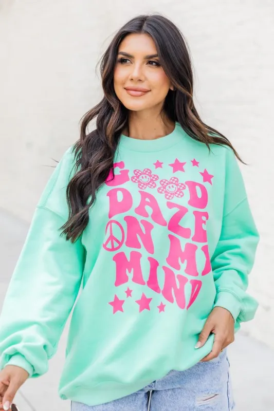Good Daze On My Mind Lime Oversized Graphic Sweatshirt sold by Pink Lily