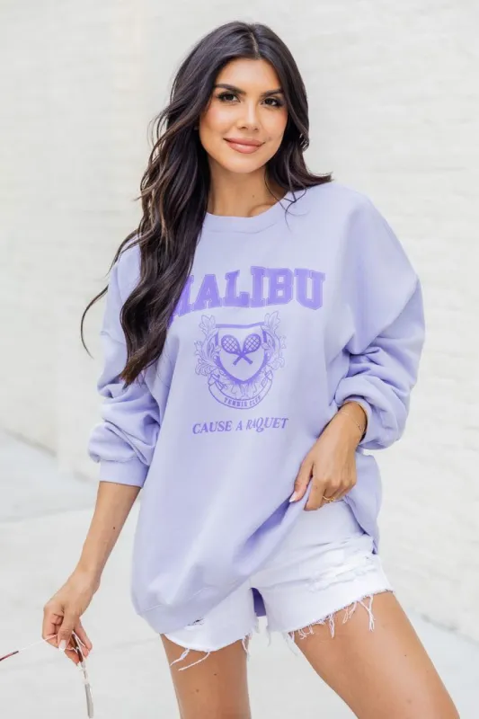 Malibu Tennis Lilac Oversized Graphic Sweatshirt sold by Pink Lily