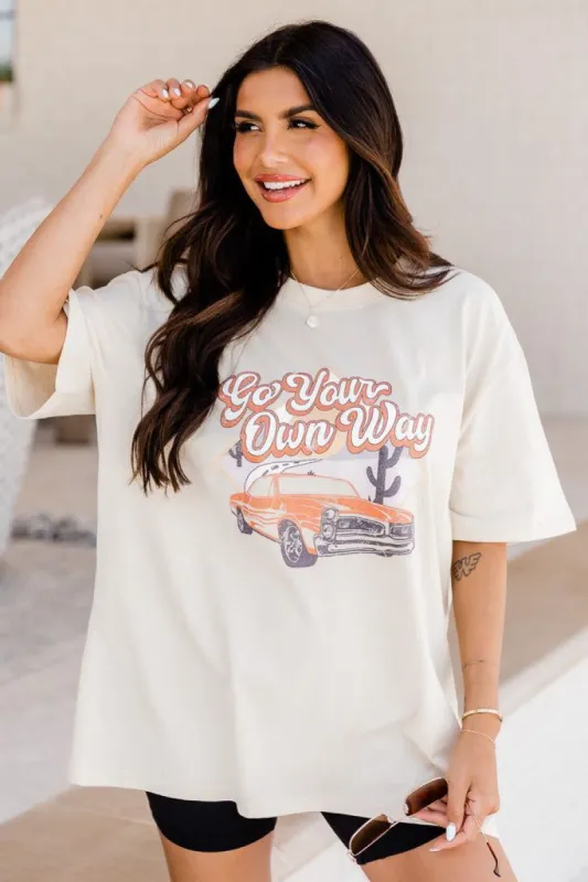 Go Your Own Way Soft Cream Graphic Tee sold by Pink Lily