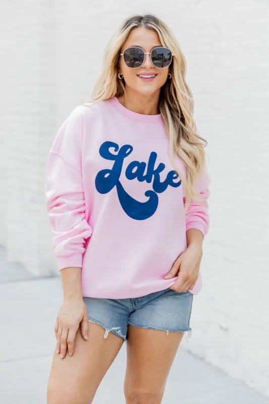 Lake Script Light Pink Oversized Graphic Sweatshirt sold by Pink Lily