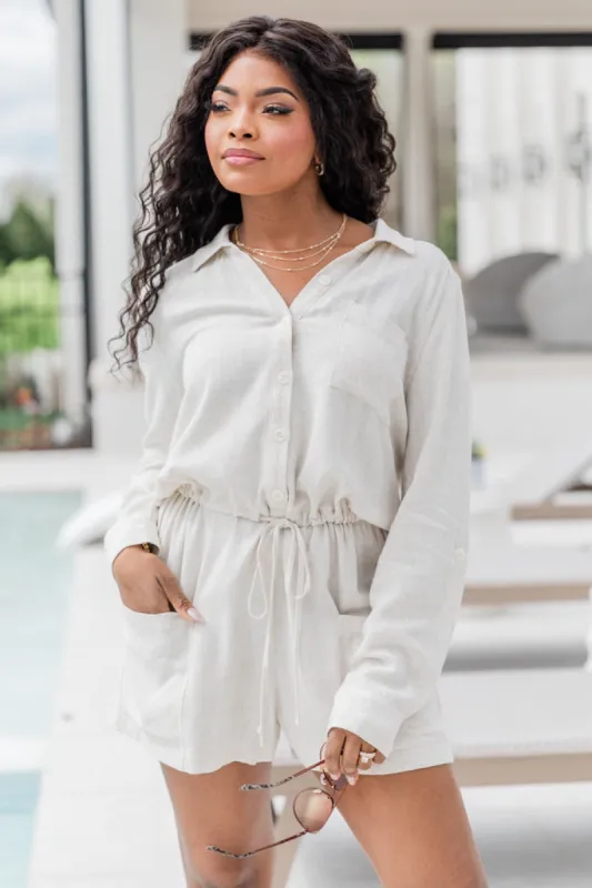 My First Pick Ivory Textured Collared Romper FINAL SALE sold by Pink Lily