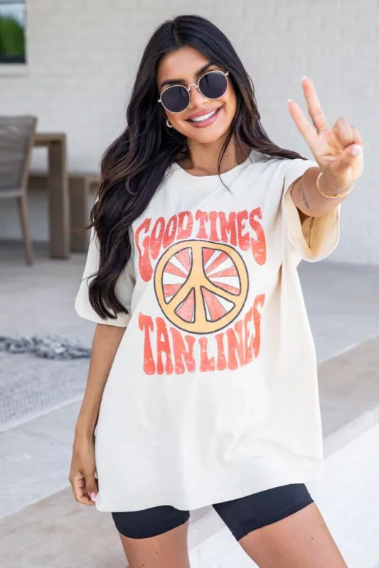 Good Times Tan Lines Ivory Comfort Color Graphic Tee sold by Pink Lily