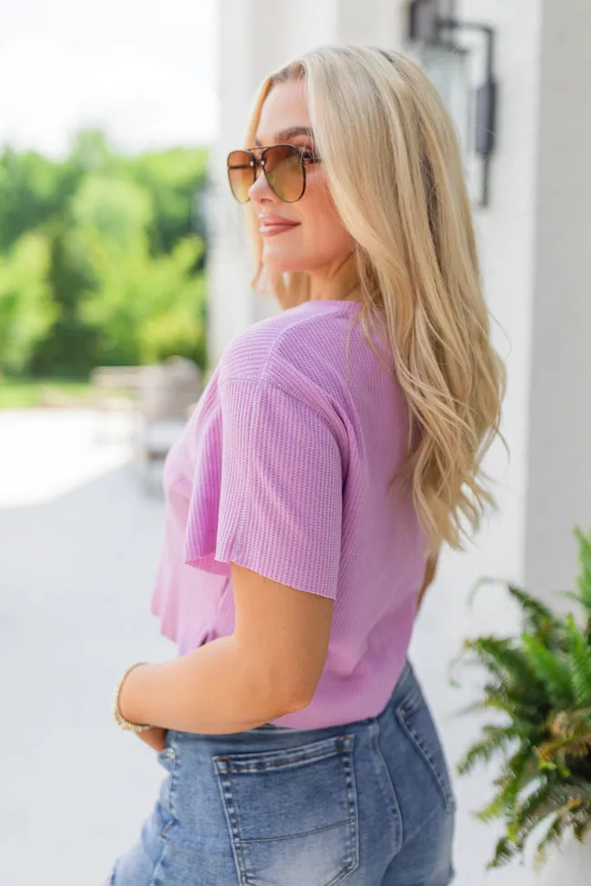 Sunset Hue Orchid Cropped Waffle Henley FINAL SALE sold by Pink Lily product image thumbnail 4