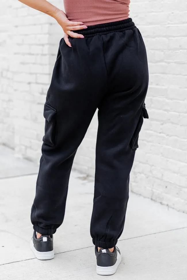 On The Go Black Fleece Cargo Jogger FINAL SALE sold by Pink Lily product image thumbnail 3