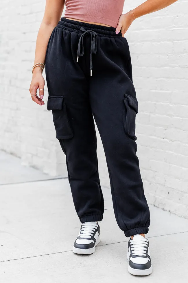 On The Go Black Fleece Cargo Jogger FINAL SALE sold by Pink Lily