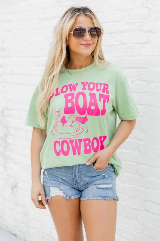 Slow Your Boat Cowboy Green Oversized Graphic Tee sold by Pink Lily