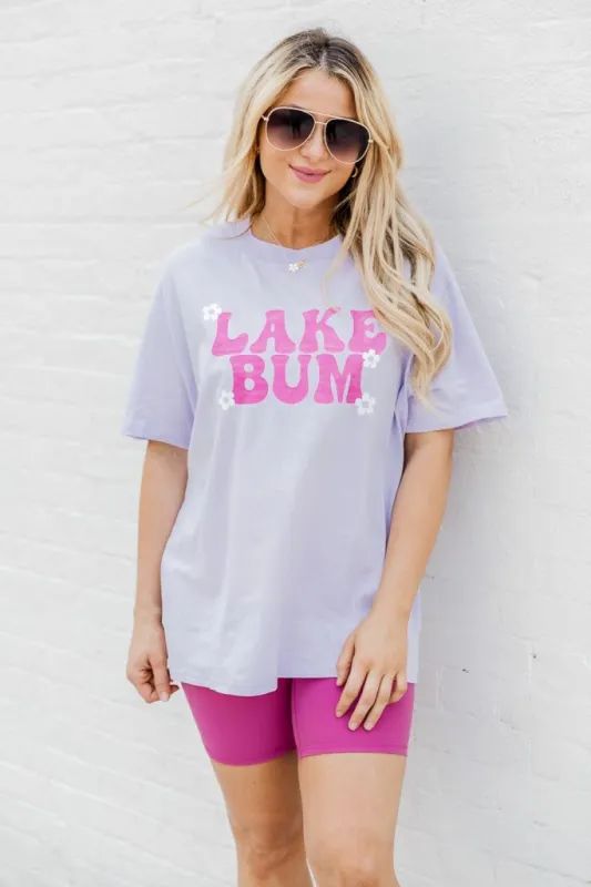 Lake Bum Lilac Oversized Graphic Tee sold by Pink Lily