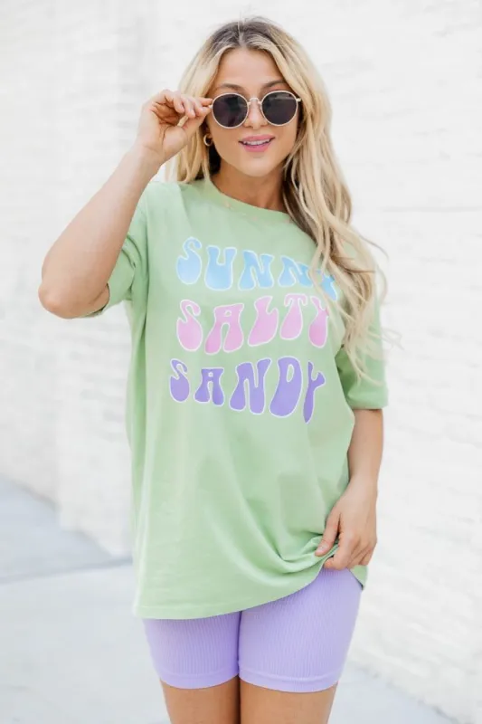 Sunny Salty Sandy Mint Oversized Graphic Tee sold by Pink Lily