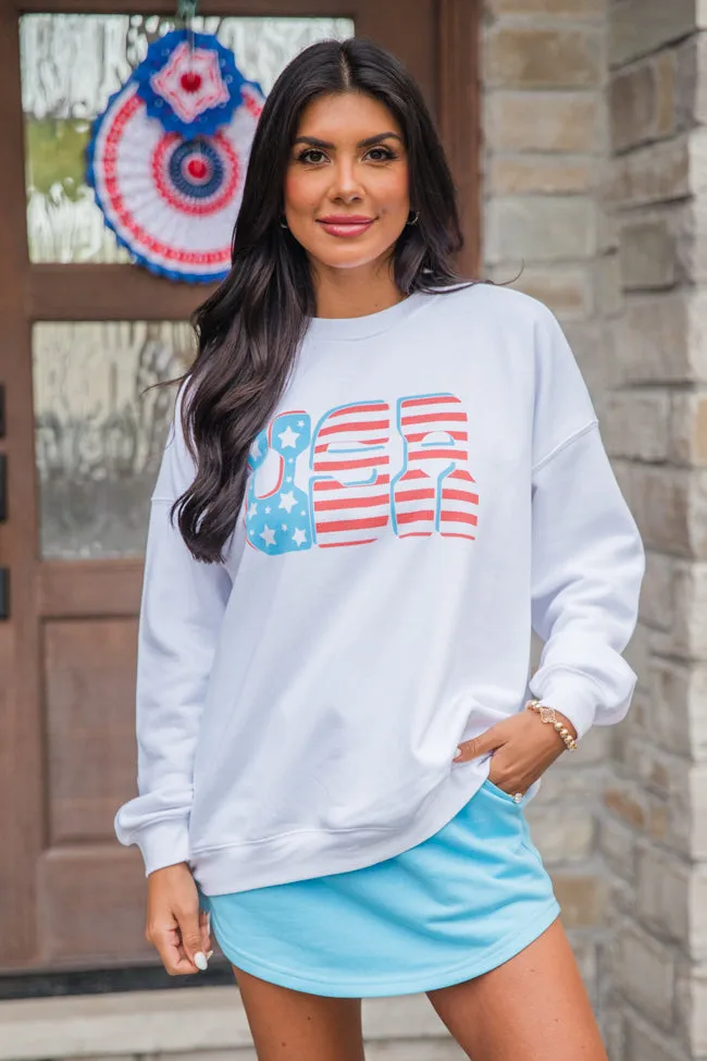 Flag USA White Oversized Graphic Sweatshirt sold by Pink Lily product image thumbnail 4