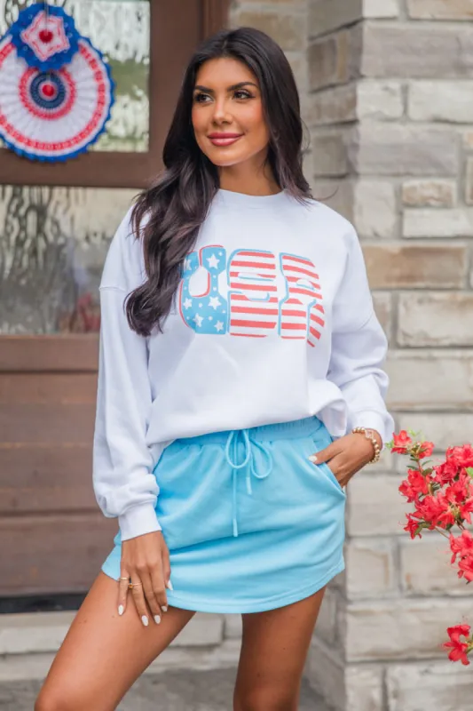 Flag USA White Oversized Graphic Sweatshirt sold by Pink Lily