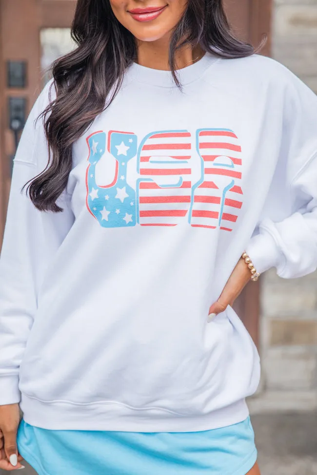 Flag USA White Oversized Graphic Sweatshirt sold by Pink Lily product image thumbnail 3
