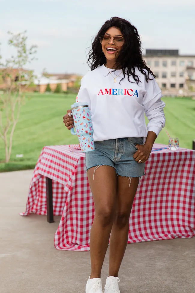 America Multi Embroidery White Graphic Sweatshirt FINAL SALE sold by Pink Lily product image thumbnail 4