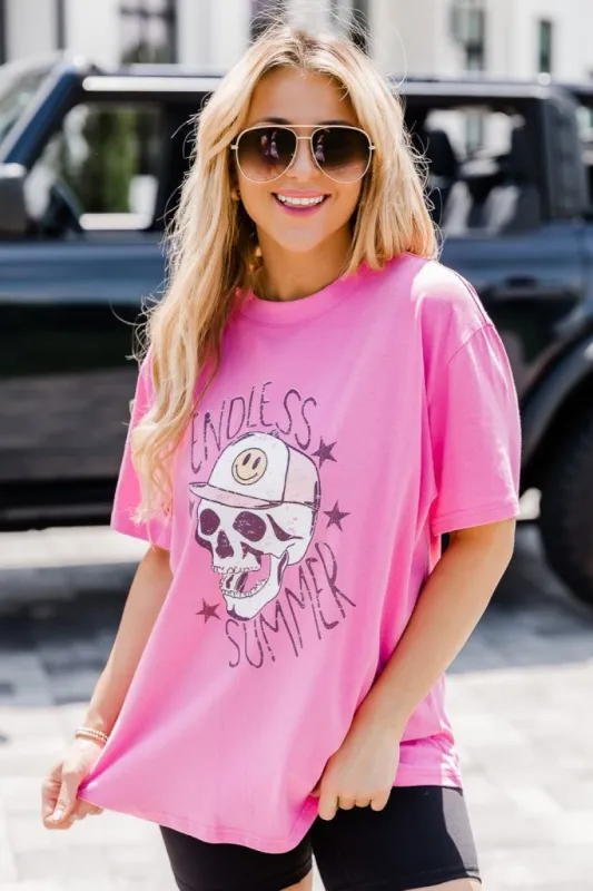 Endless Summer Bubblegum Pink Oversized Graphic Tee sold by Pink Lily