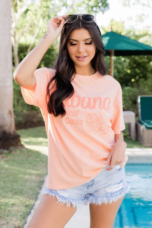 The Cabana Coral Oversized Graphic Tee sold by Pink Lily