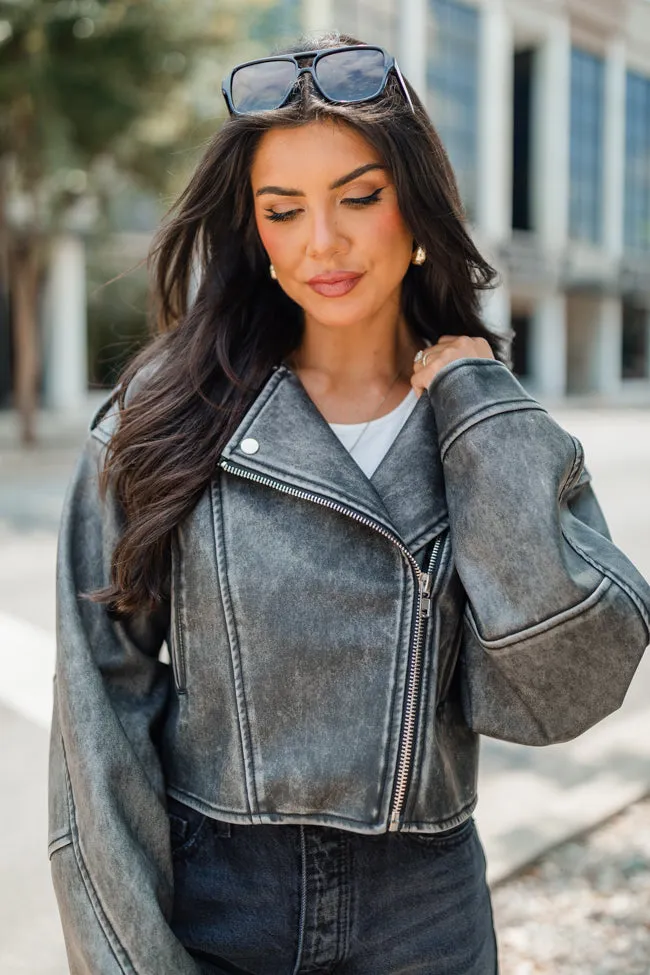 Get Your Fix Oversized Washed Faux Leather Moto Jacket sold by Pink Lily product image thumbnail 5