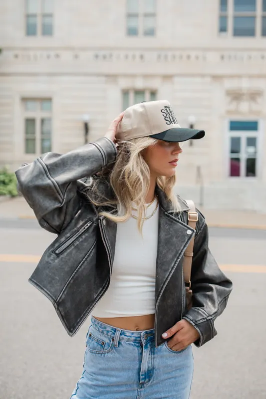 Get Your Fix Oversized Washed Faux Leather Moto Jacket sold by Pink Lily