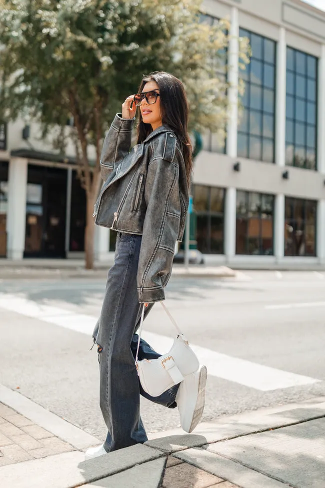 Get Your Fix Oversized Washed Faux Leather Moto Jacket sold by Pink Lily product image thumbnail 3