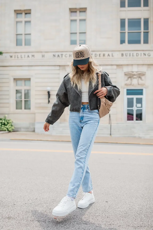 Get Your Fix Oversized Washed Faux Leather Moto Jacket sold by Pink Lily product image thumbnail 2