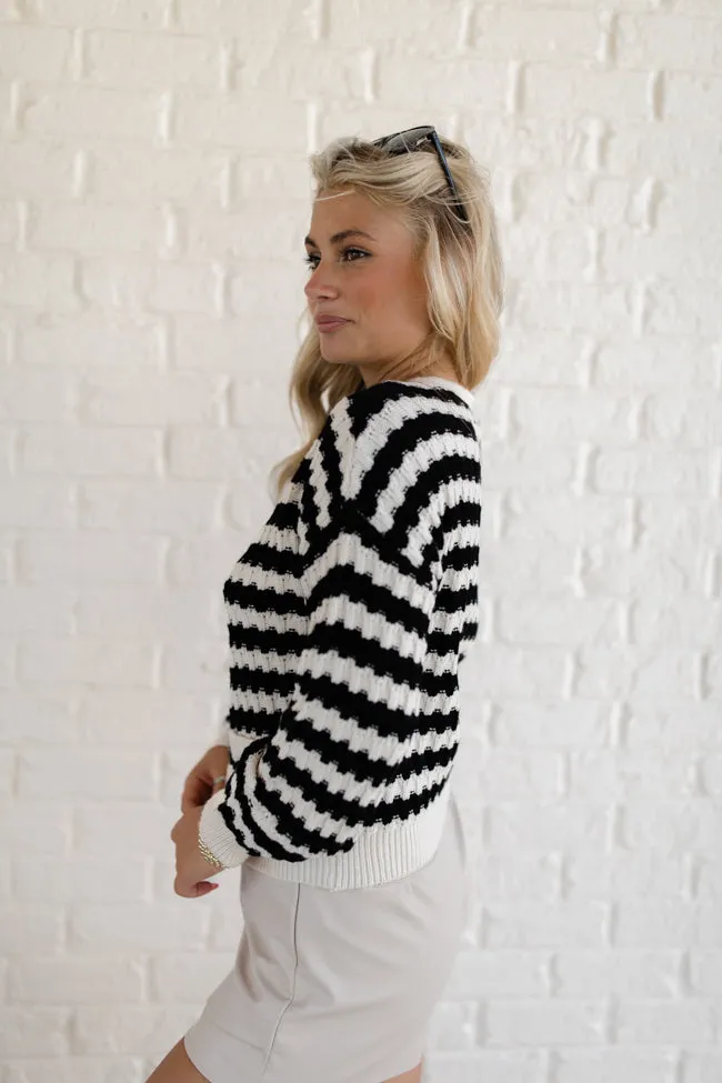 Just Say When Black and Ivory Striped Textured Cardigan FINAL SALE sold by Pink Lily product image thumbnail 4
