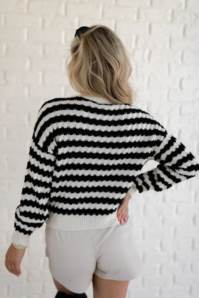 Just Say When Black and Ivory Striped Textured Cardigan FINAL SALE sold by Pink Lily product image thumbnail 5
