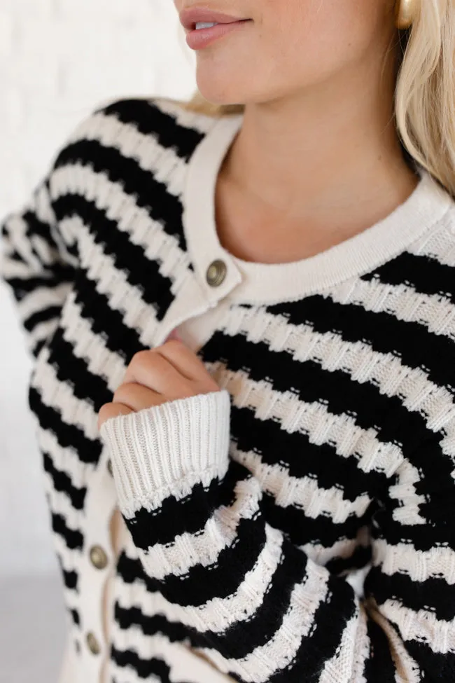 Just Say When Black and Ivory Striped Textured Cardigan FINAL SALE sold by Pink Lily product image thumbnail 3