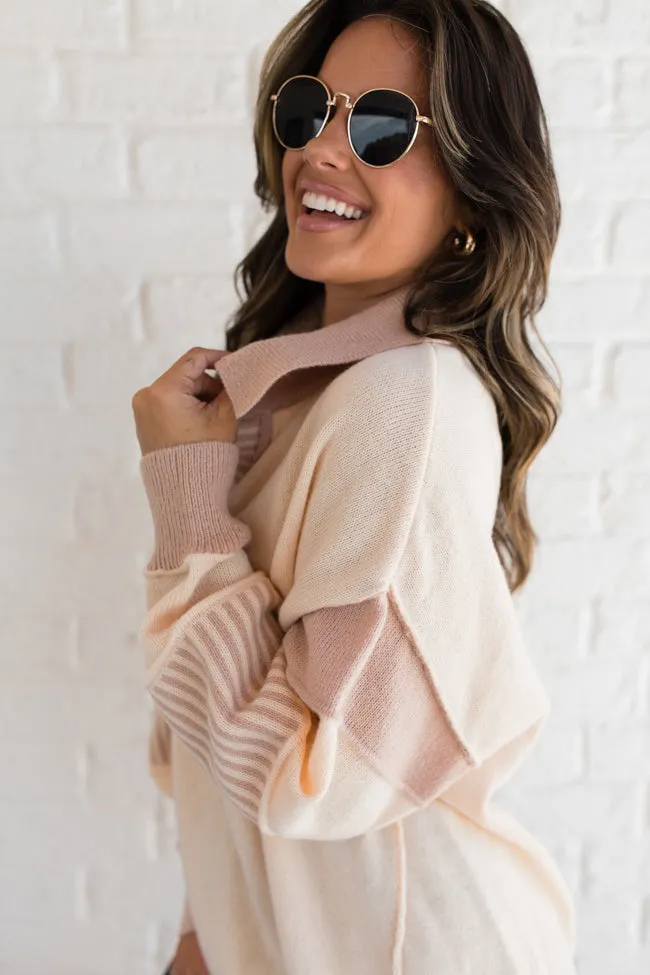 Think About It Cream and Mauve Collared Oversized Sweater FINAL SALE sold by Pink Lily product image thumbnail 3