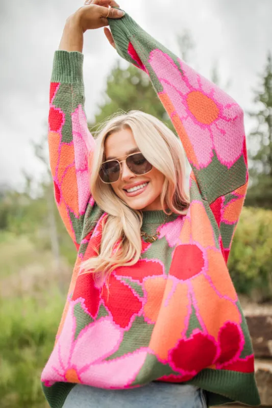 Lively Love Olive Multi Oversized Floral Print Sweater FINAL SALE sold by Pink Lily