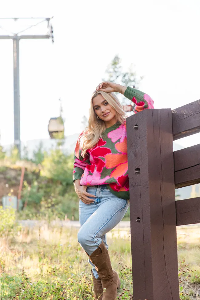Lively Love Olive Multi Oversized Floral Print Sweater FINAL SALE sold by Pink Lily product image thumbnail 4