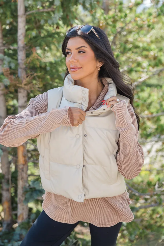 Never Letting Go Cream Faux Leather Cropped Puffer Vest SALE sold by Pink Lily product image thumbnail 4