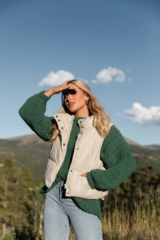 Never Letting Go Cream Faux Leather Cropped Puffer Vest SALE sold by Pink Lily