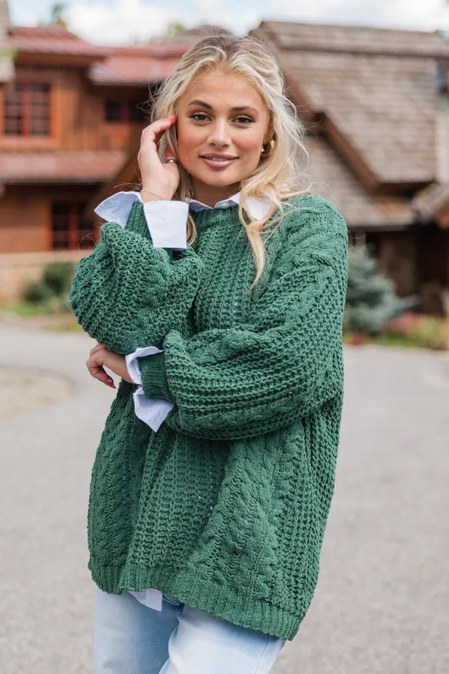 Wide Open Spaces Olive Chenille Cable Knit Oversized Sweater sold by Pink Lily