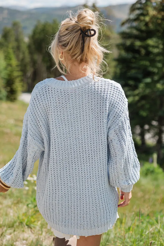 Wide Open Spaces Dusty Blue Chenille Cable Knit Oversized Sweater sold by Pink Lily product image thumbnail 4