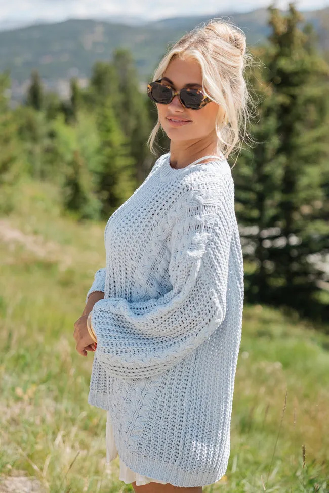Wide Open Spaces Dusty Blue Chenille Cable Knit Oversized Sweater sold by Pink Lily product image thumbnail 3