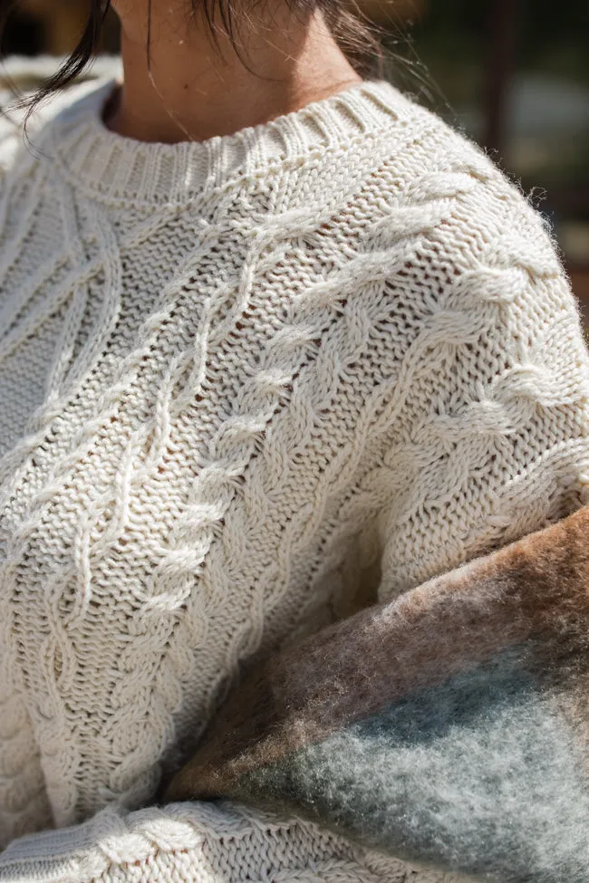 Fall Sentiments Cream Cable Knit Crew Neck Sweater FINAL SALE sold by Pink Lily product image thumbnail 3