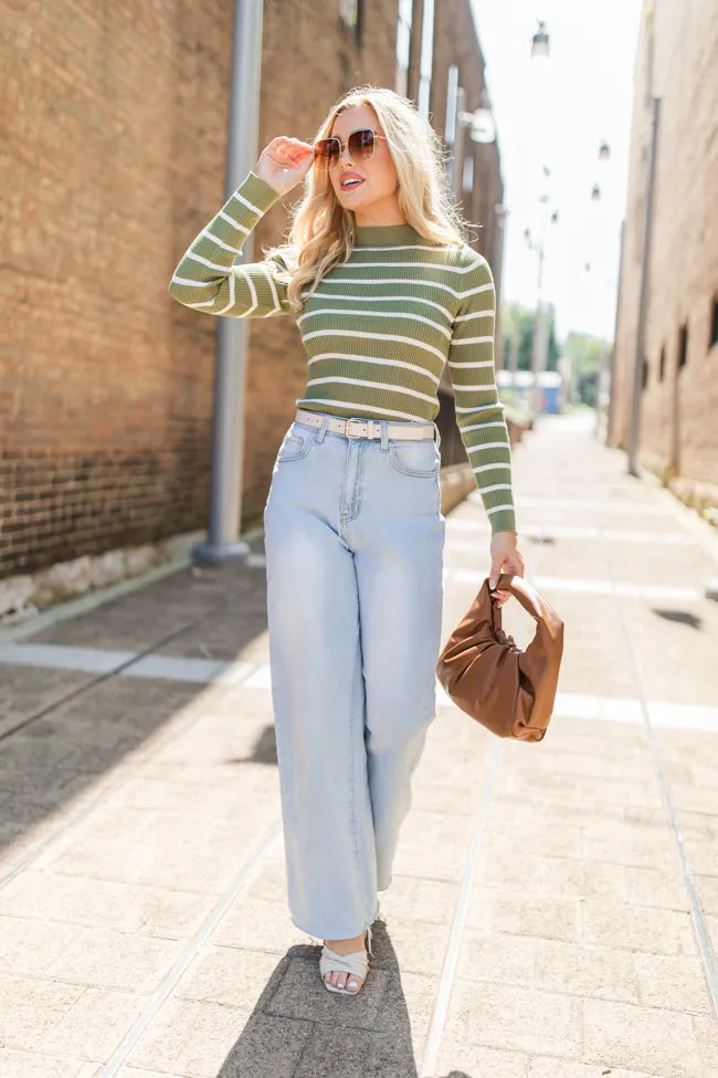 Cabin Bound Olive Striped Fitted Mock Neck Sweater FINAL SALE sold by Pink Lily