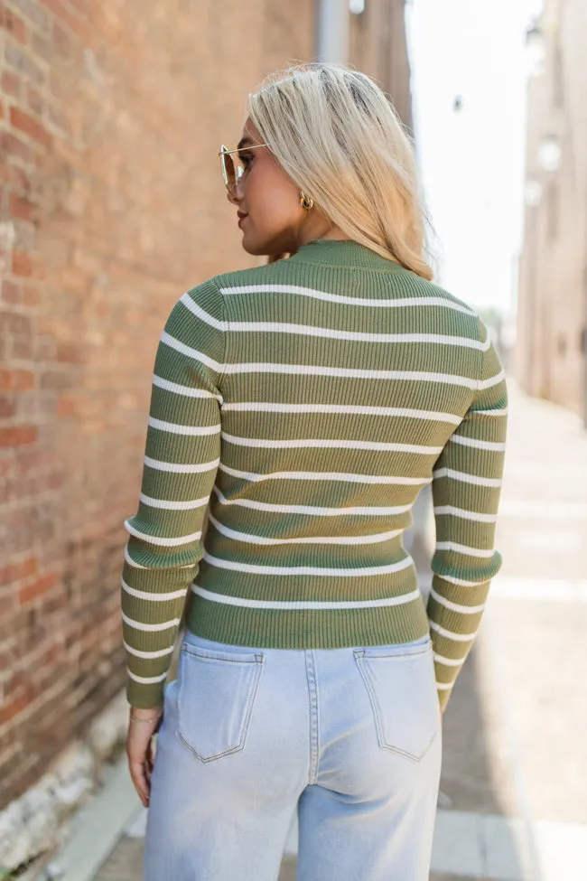 Cabin Bound Olive Striped Fitted Mock Neck Sweater FINAL SALE sold by Pink Lily product image thumbnail 5