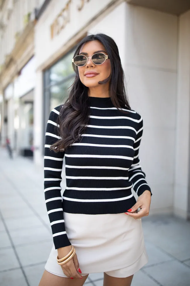 Cabin Bound Black Striped Fitted Mock Neck Sweater FINAL SALE sold by Pink Lily product image thumbnail 3